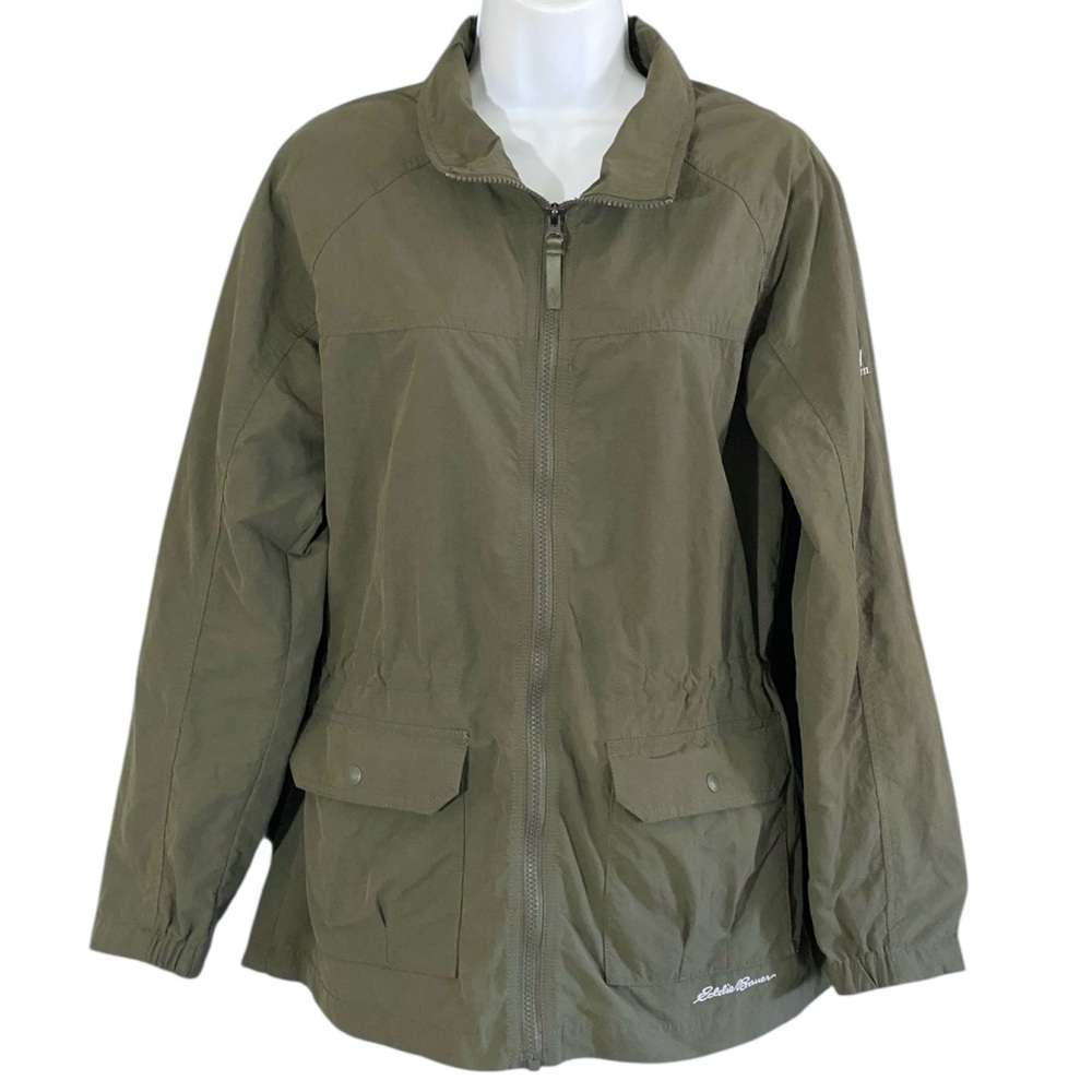 Eddie Bauer Olive Green Utility Field Jacket M Cinch Waist Travel Lightweight - Picture 2 of 12